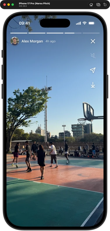 Narou highlight story showing a basketball shot on an outdoor court
